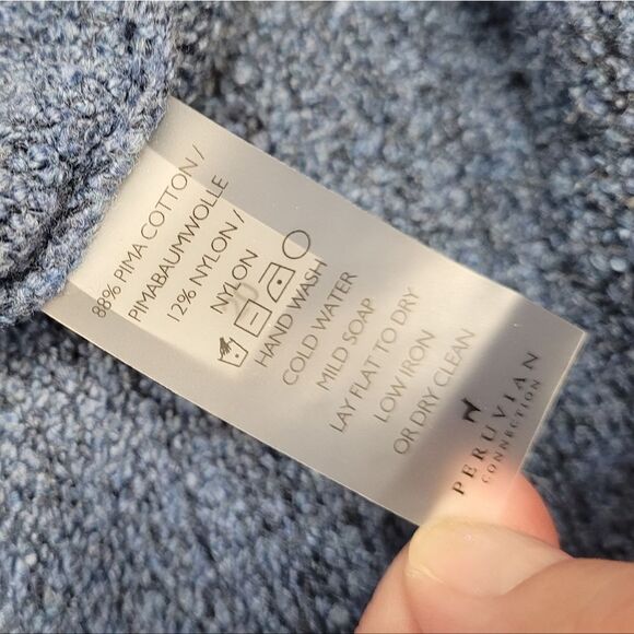 PERUVIAN CONNECTION blue sweater tunic dress pima cotton oversized cozy L - Picture 8 of 8